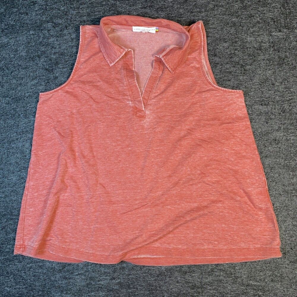 Jane + Delancey Women’s M Shirt Top Pullover V-Neck Collared Stonewashed Coral